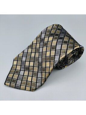 Perry Ellis Portfolio Mens Geometric Checkered Silk Tie (Fair/Good Condition)